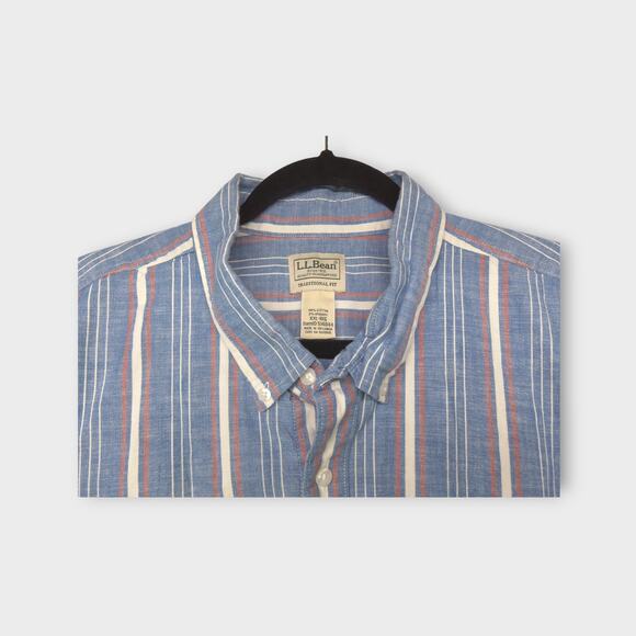 Mens L.L. Bean Blue Striped Button Down Short Sleeve Shirt Size XXL - Picture 5 of 7